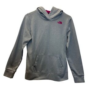 The North Face Hoodie Sweatshirt Gray Pullover Logo Front Pouch Pocket